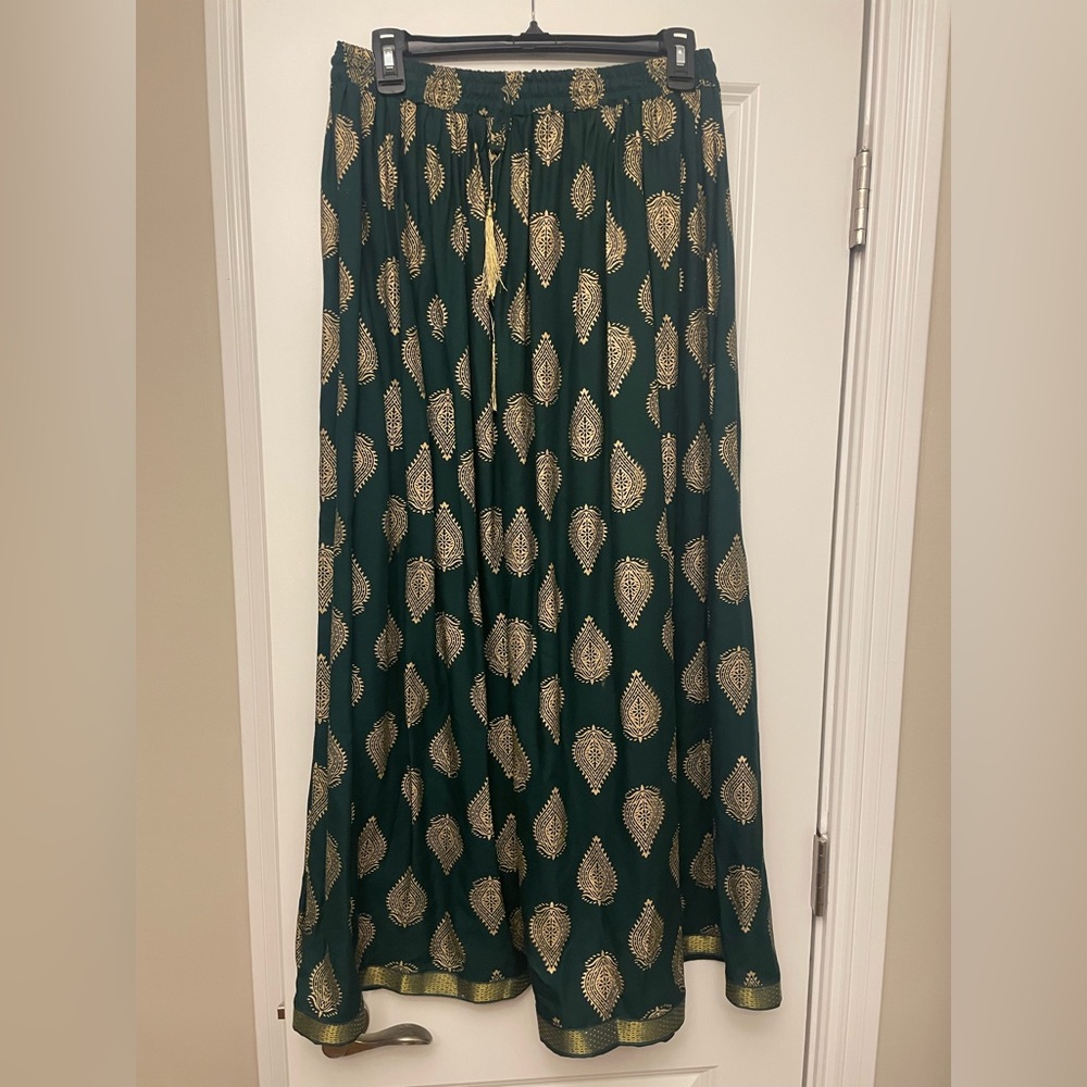 Emerald and gold maxi skirt- size M